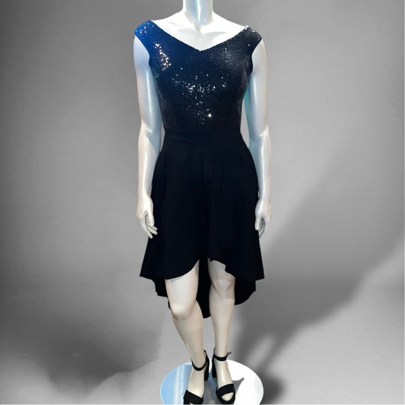 Roman Originals Black Sequin Bardot Gown Dress - Picture 2 of 11